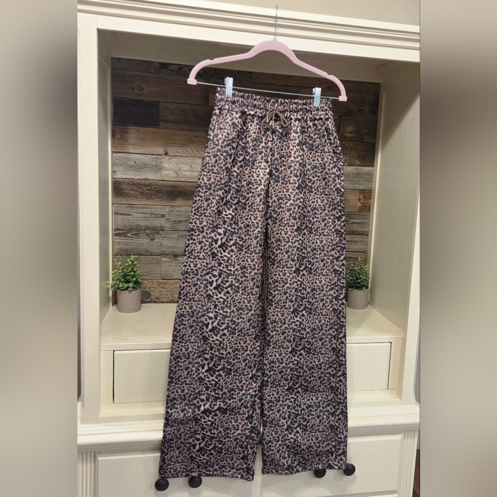 Stylish Leopard Print Wide-Leg Oversized Pants W Pockets & Adjustable Drawstring - Picture 8 of 13